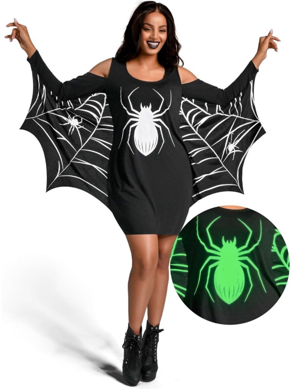 Women's Black Long Sleeve Shirt Spider Dress Desired Style Halloween Costume